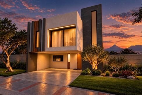 Fachada de casa en esquina en preventa Parque Tlaxcala Lomas de Angelópolis III