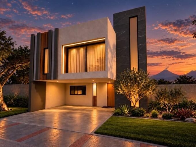 Fachada de casa en esquina en preventa Parque Tlaxcala Lomas de Angelópolis III